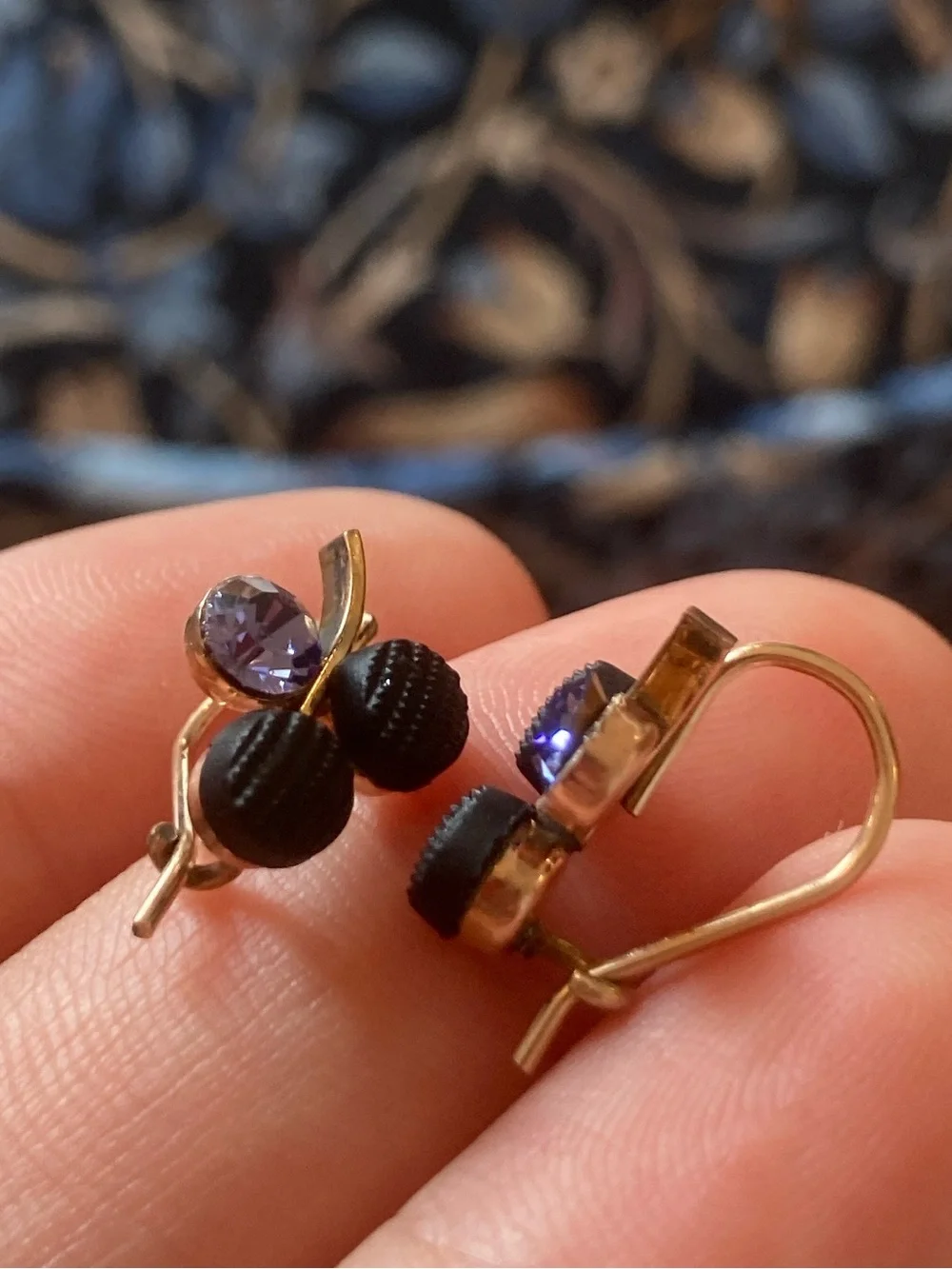 Antique/Vintage Celluloid Berry or Floral Cluster Gold-Filled Earrings